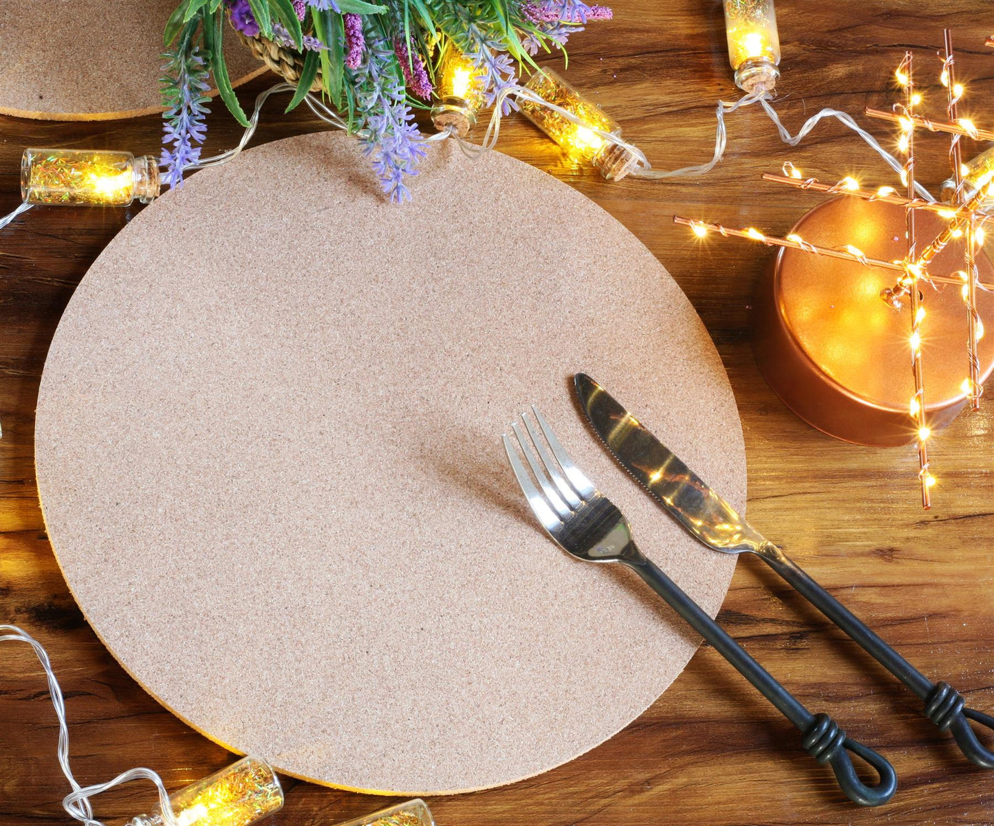 Set of 6 Naturals Pure Cork Chuncky Round Placemats - UK Made