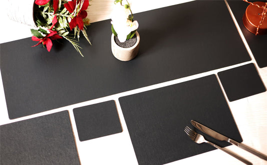  13 Piece Charcoal Grey Leatherboard Dinning Set Runner 6 Placemats & 6 Coasters
