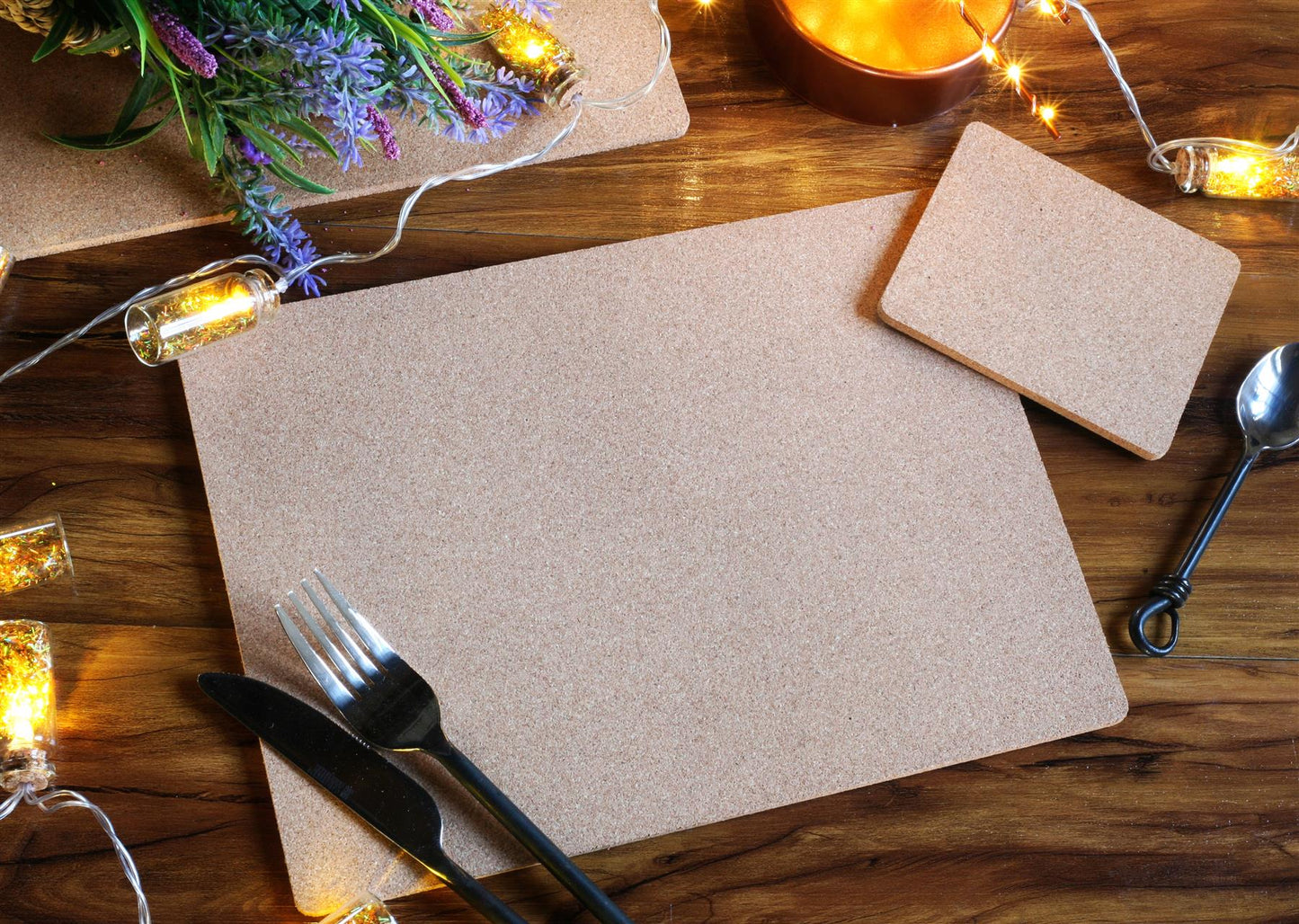 Set of 6 Naturals Pure Cork Chuncky Placemats and 6 Coasters - UK Made