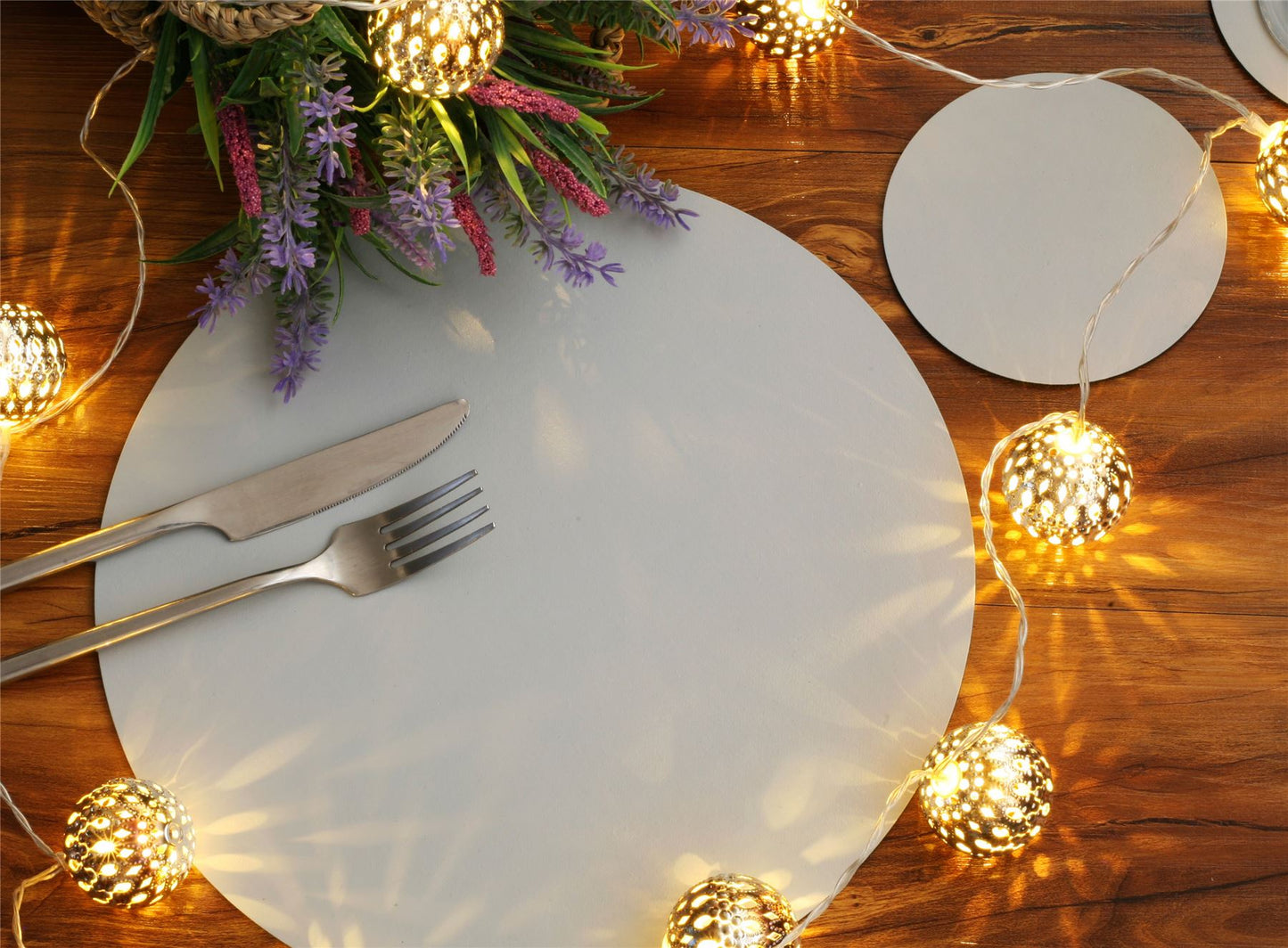 Set of 8 Elementary Grey Leatherboard Round Placemats and 8 Coasters - - UK Made