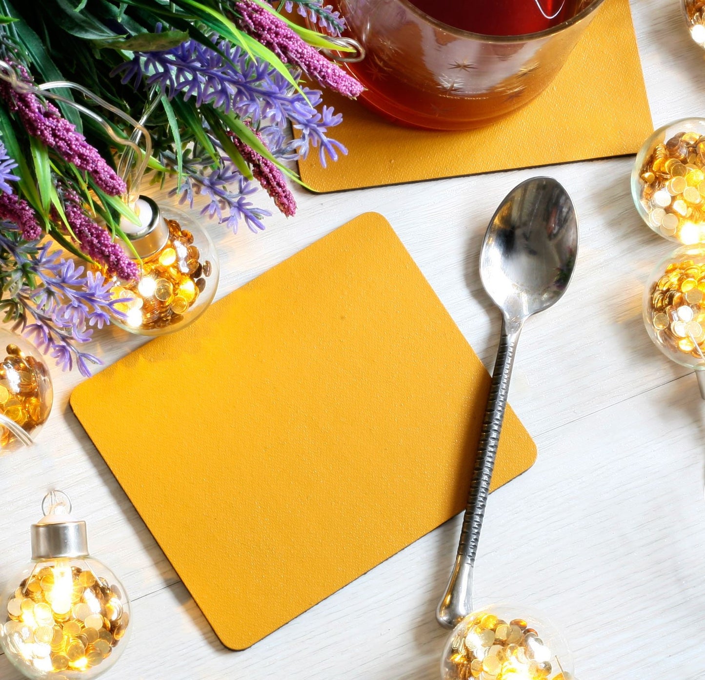 Set of 8 Elementary Mustard Leatherboard Coasters - Made in the UK