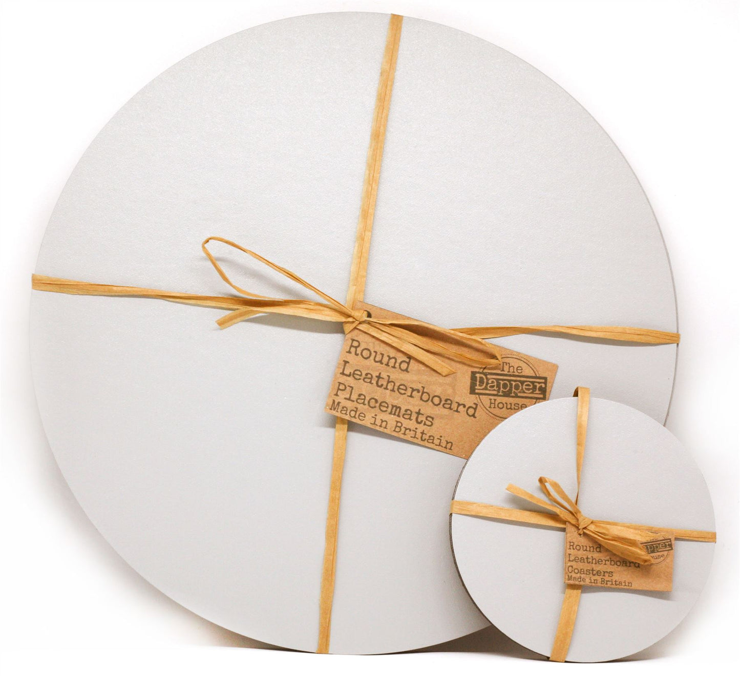 Set of 6 Elementary Grey Leatherboard Round Placemats and 6 Coasters - UK Made