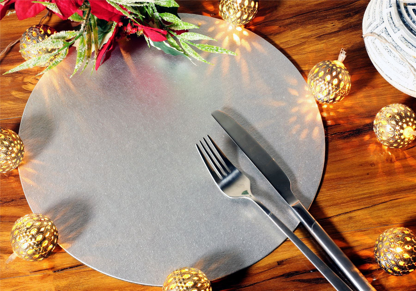Set of 4 Silver Elementary Round Leatherboard Placemats Tablemats - Made in UK