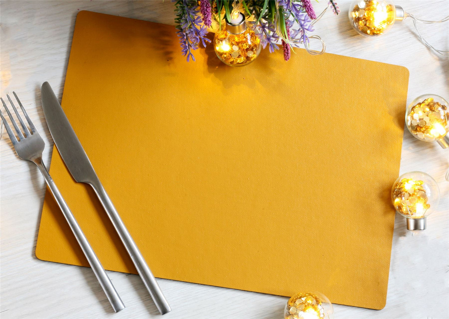 Set of 6 Elementary Mustard Leatherboard Placemats - Made in the UK