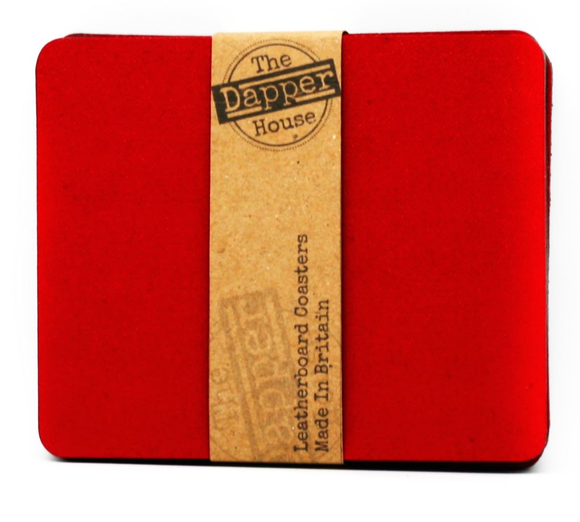 Set of 8 Elementary Red Leatherboard Coasters - Made in UK