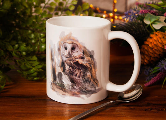 &apos;Water Colour Animals Owl&apos; porcelain can shaped 10 floz mug