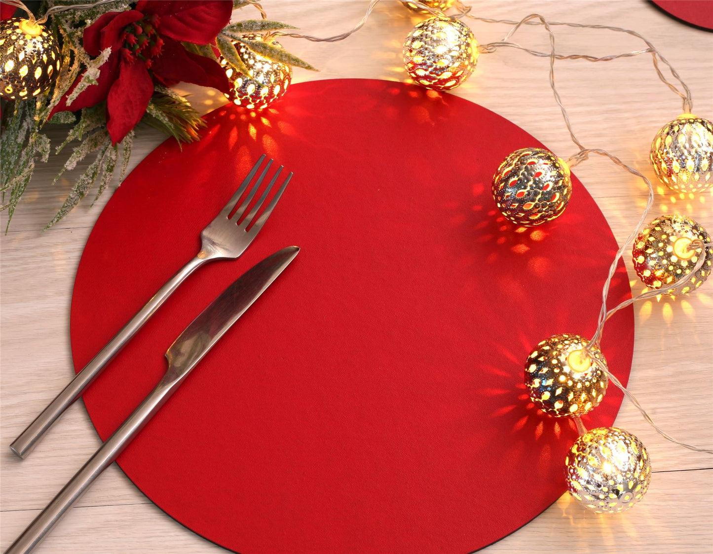 Set of 4 Elementary Red Leatherboard Round Placemats - Made in UK