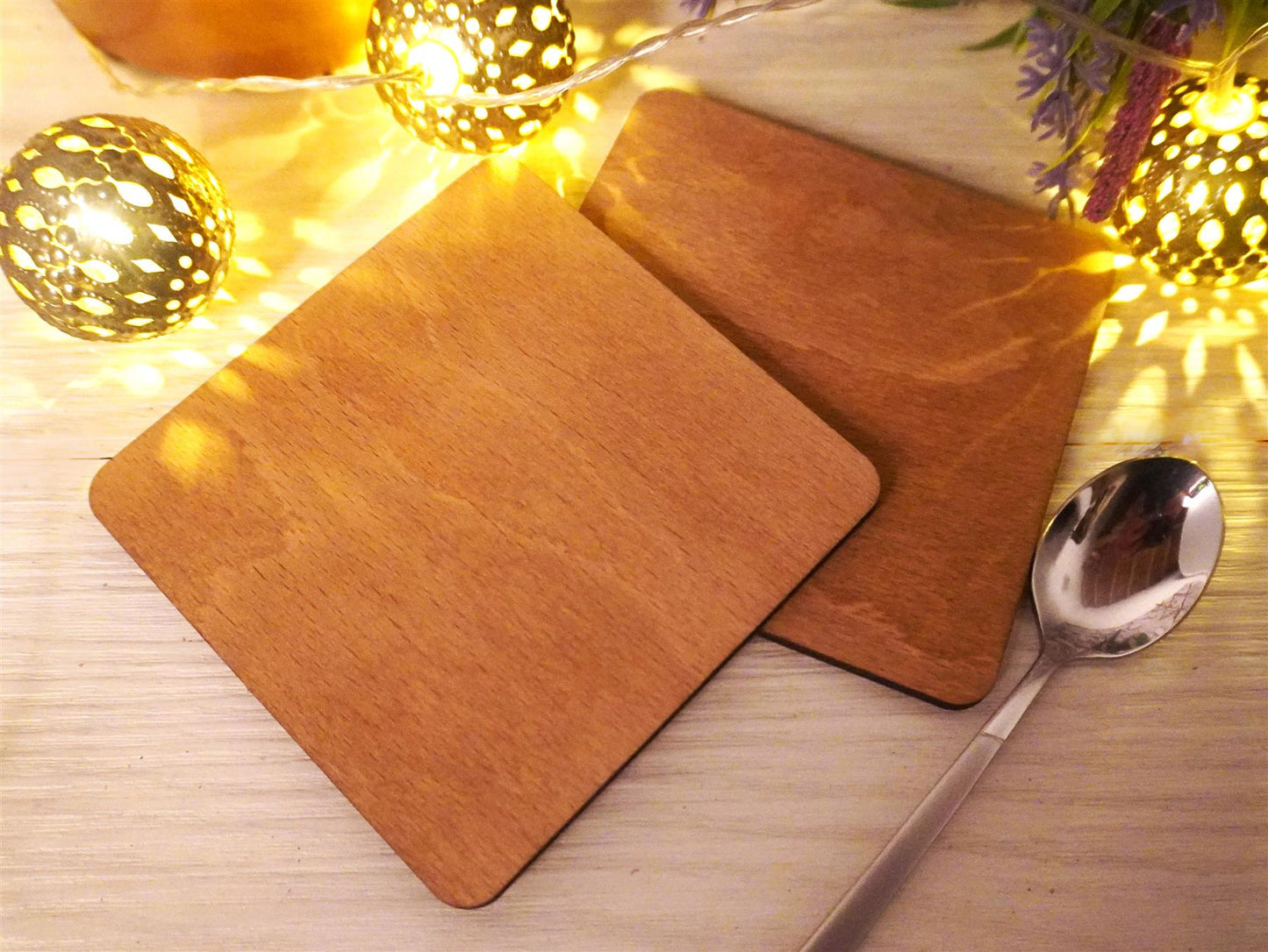 Set of 8 Solid Wooden Non Slip Eco Friendly FSC certified Placemats and 8 Coasters - Made in Britain