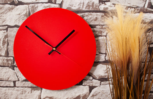Contemporary Red minimalist 28cm wall clock - Recycled Leather Made In the UK