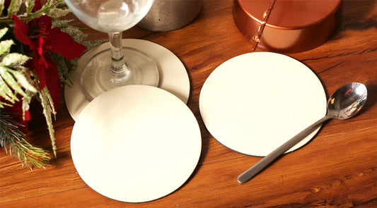  Set of 4 Ivory Elementary Round Leatherboard Coasters - Made in Britain