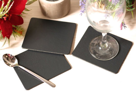  Set of 4 Charcoal Elementary Leatherboard Coasters - Made in Britain