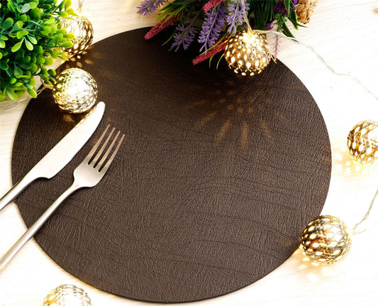  Set of 8 Classic Brown Leatherboard Round Placemats  - Made in the UK