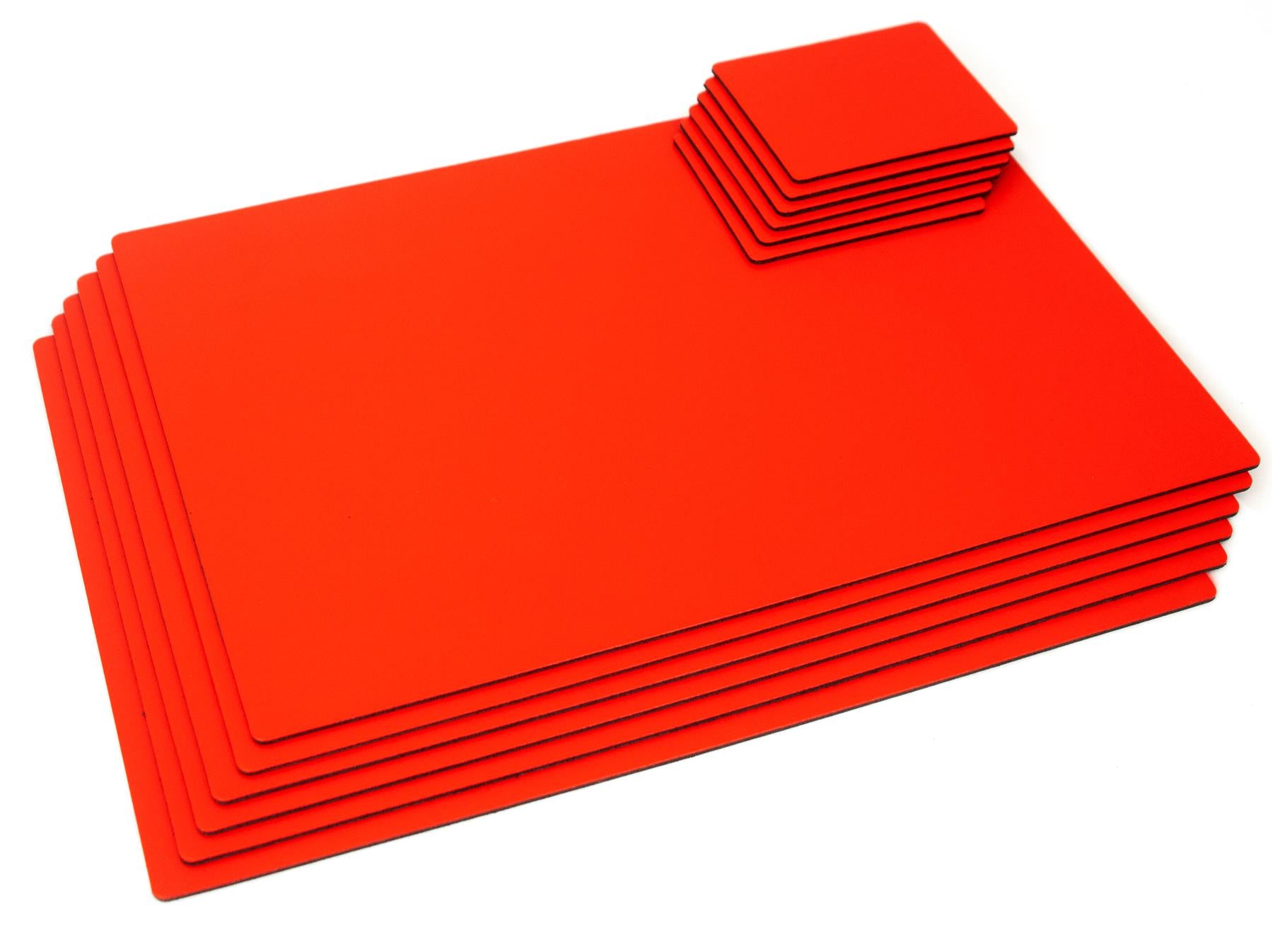  Set of 6 Red Large Elementary Bonded Leather Placemats and 6 Coasters - Made in Britain