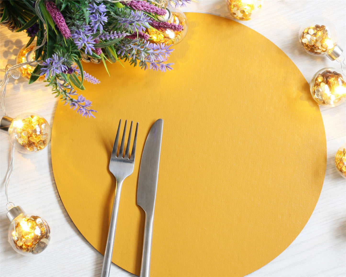  Set of 8 Elementary Mustard Leatherboard Round Placemats  - Made in the UK