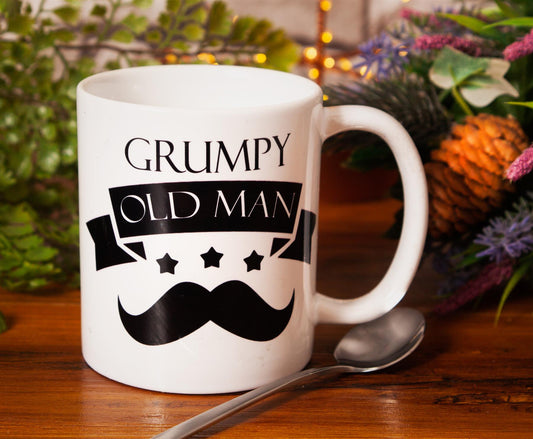  Set of 2 &apos;Grumpy old man&apos; porcelain can shaped 10 floz mugs