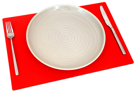  Set of 4 Red Large Elementary Bonded Leather Placemats Tablemats - Made in Britain