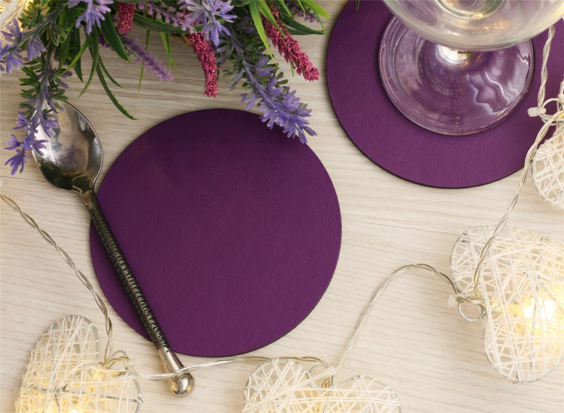  Set of 4 Elementary Purple Leatherboard Round Coasters - Made in UK