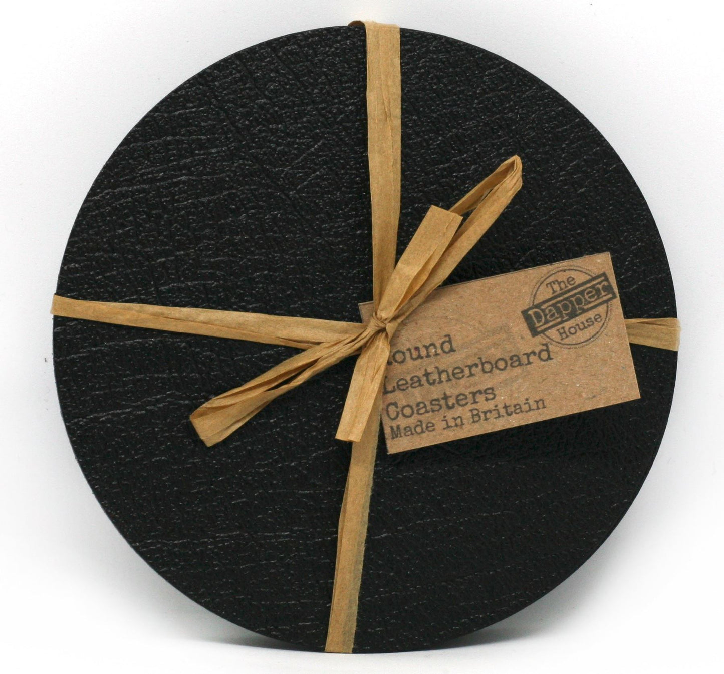  Set of 4 Classic Black Leatherboard Round Coasters - Made in UK