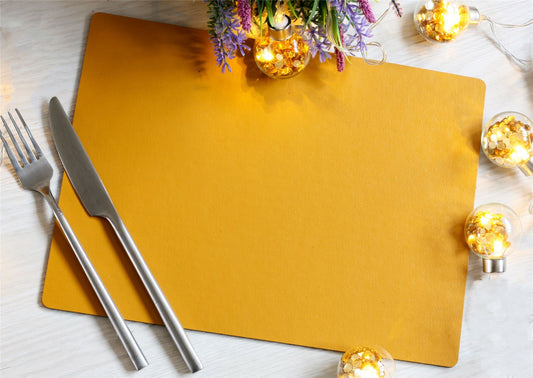  Set of 6 Elementary Mustard Leatherboard Placemats  - Made in the UK