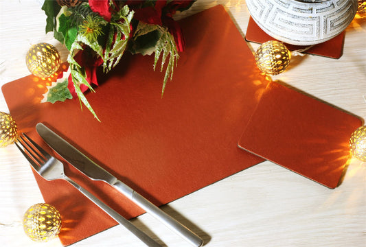  Set of 8 Copper Elementary Leatherboard Placemats and 8 Coasters - Made in UK