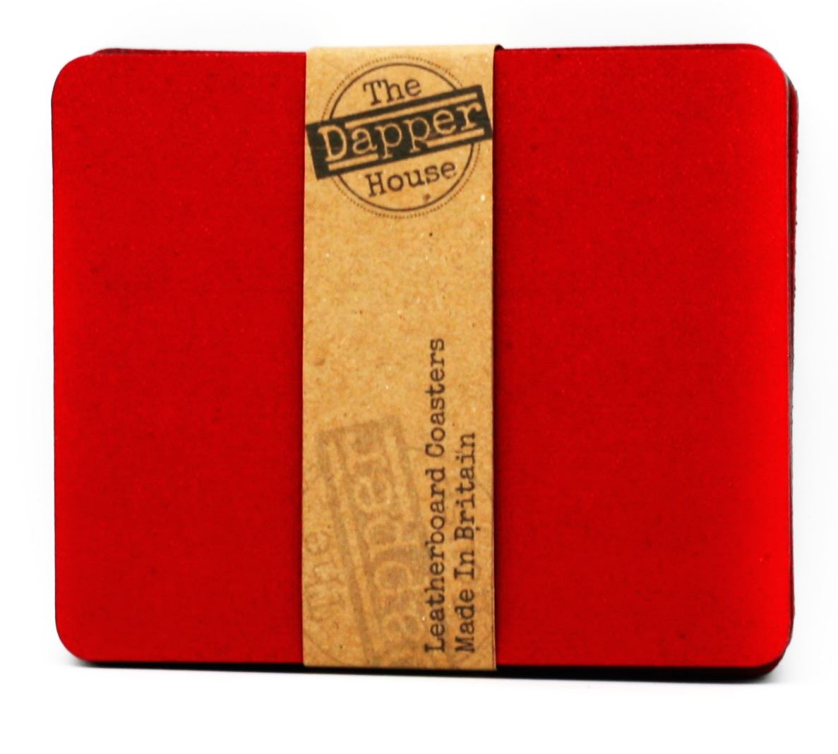  Set of 8 Elementary Red Leatherboard Coasters - Made in UK