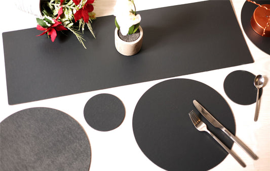  17 Piece Charcoal Grey Dinning Set Runner 8 Round Placemats & 8 Coasters