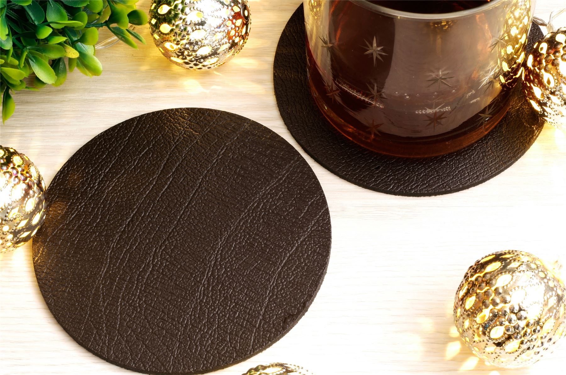  Set of 4 Classic Brown Leatherboard Round Coasters - Made in the UK