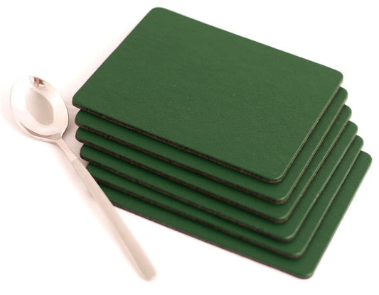  Set of 6 British Racing Green Elementary Leatherboard Coasters - Made in Britain