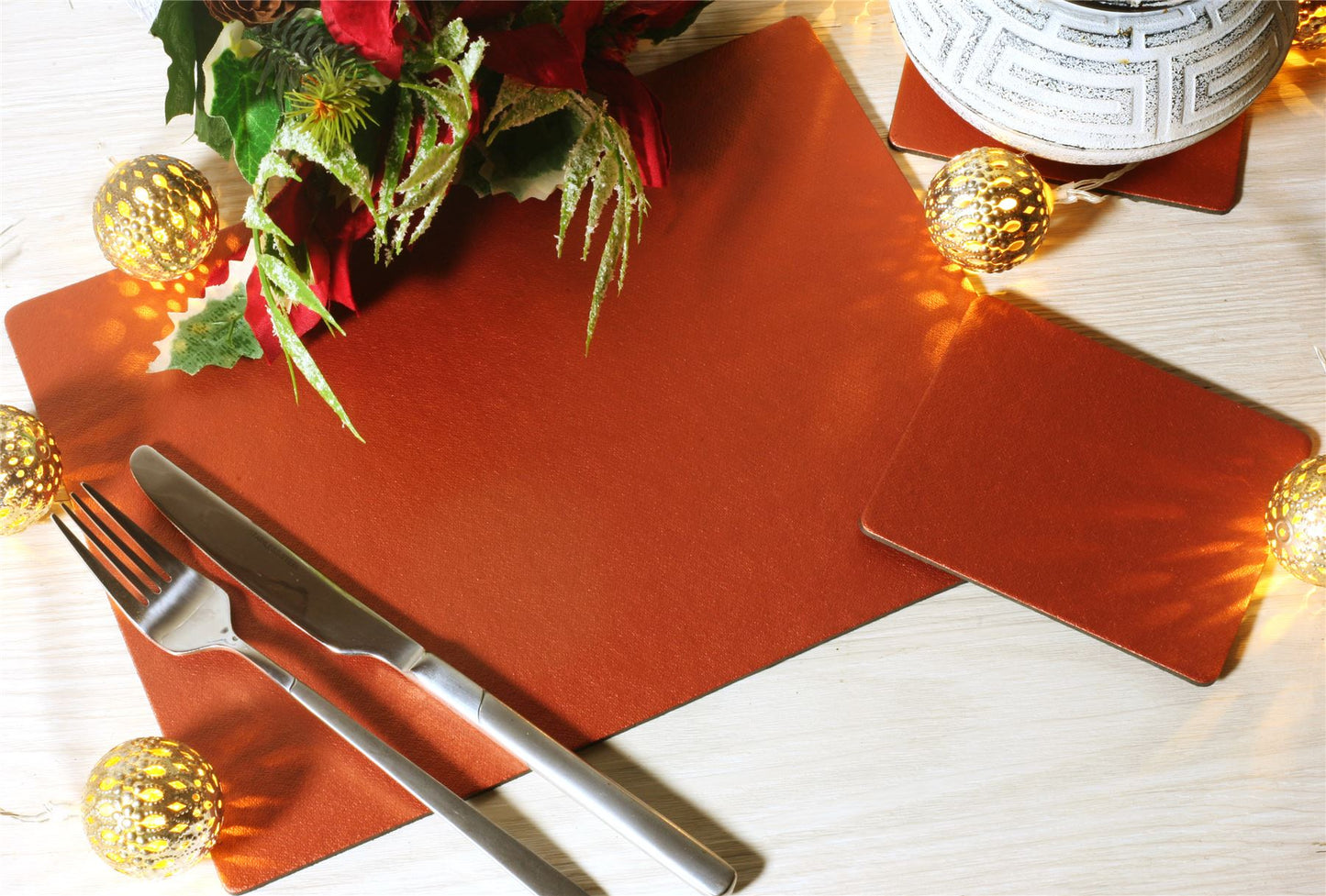  Set of 4 Copper Elementary Leatherboard Placemats and 4 Coasters - Made in UK
