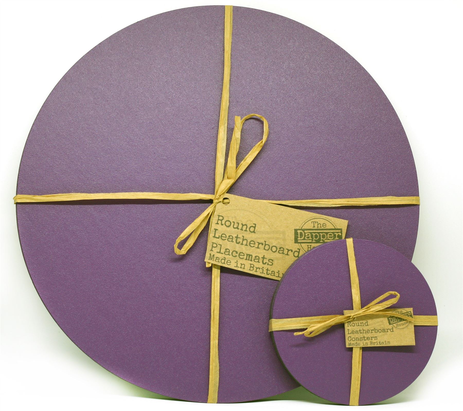 Set of 8 Elementary Purple Leatherboard Round Placemats and 8 Coasters UK Made 